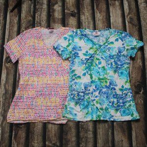 Set Of 2 White Cross Colourful Scrub Tops Size XS